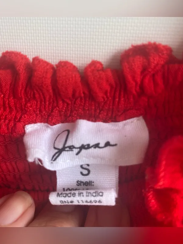 Japna red smocked tank top lace straps ruffle hem summer top shirt S - Image 5