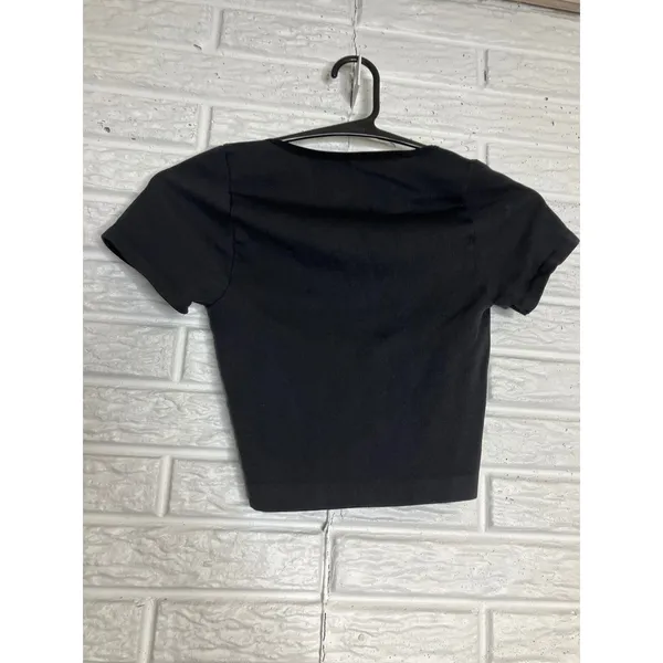 Out From Under Crop Top Womens XS/S Black Excellent Ribbed Ruched‎ Short Sleeve - Image 5
