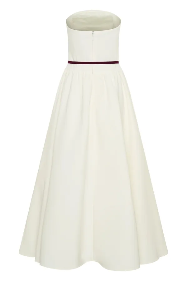 Meshki Penny Strapless Contrast Midi Dress - Ivory & Burgundy - Image 5