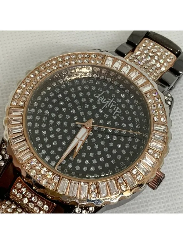 DayTrip iced dial gold black tone women watch large case 46mm size 6.5” running - Image 10