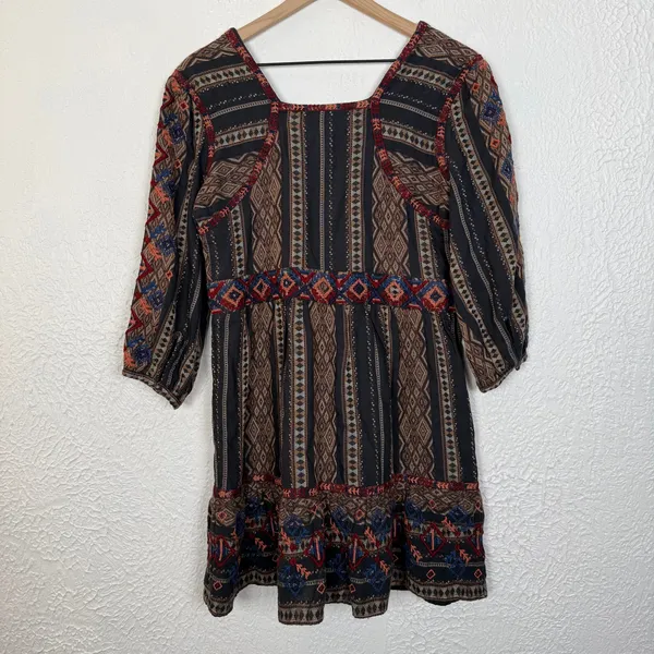 Anthropologie Embroidered 3/4 Length Puff Sleeves Tunic Dress Boho Size XS - Image 3
