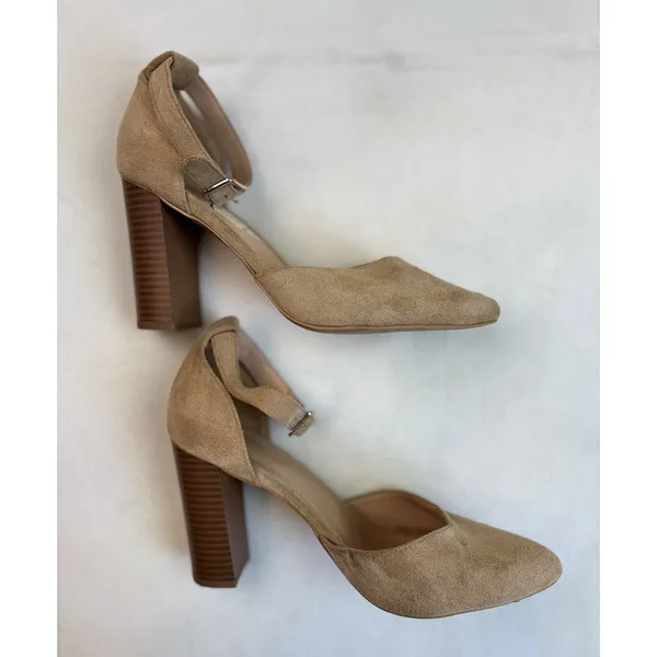 Ree‎ Tan Suede Block High Heel Shoes Ankle Strap Buckle Size 8 - Image 3