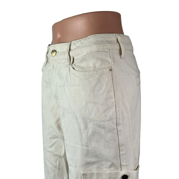 Zara Women's White Mid Rise Carrot Barrel Wide Leg Cargo Denim Jeans Pants Sz 4 - Image 2