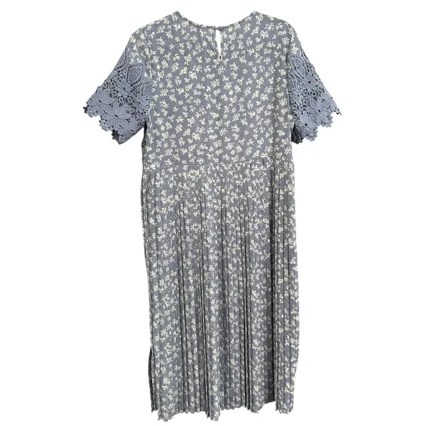 Saving Paige Floral Lace Pleated Midi Dress Women's Size S Blue Modest Dainty‎ - Image 2