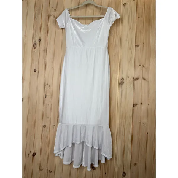 NWT Lulus How Much I Care White Velvet Off-the-Shoulder Midi Dress Hi Low Sz XL - Image 3