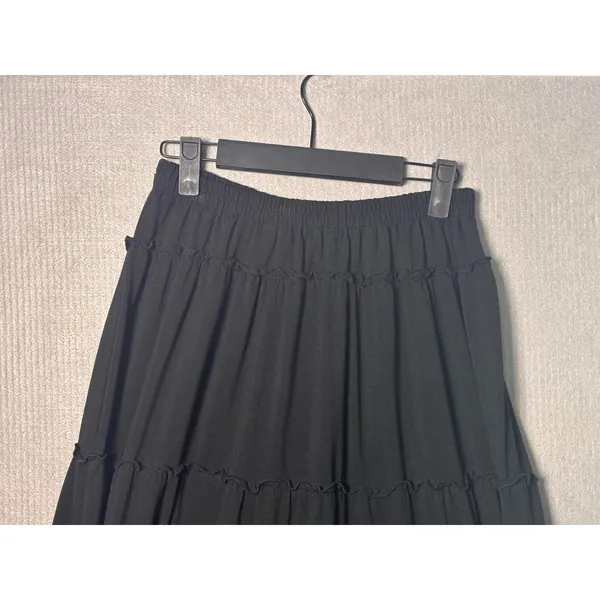 Whimsigoth Womens Tiered Midi Skirt S Black Lettuce Edge Ruffle Boho Cottagecore - Image 3