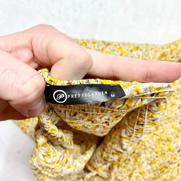 PRETTYGARDEN One Shoulder Floral Maxi Dress Womens Size M Yellow Smocked Viscose - Image 4