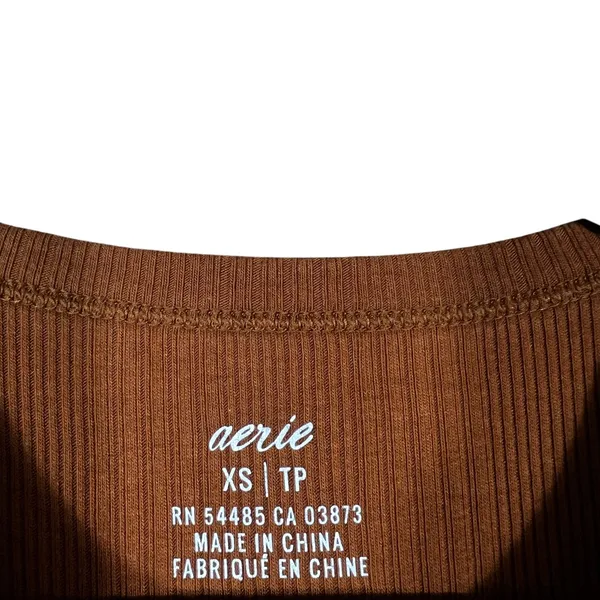 Aerie Ribbed Side Drawstring Bodycon Midi Dress Rust Brown Casual Size XS - Image 6