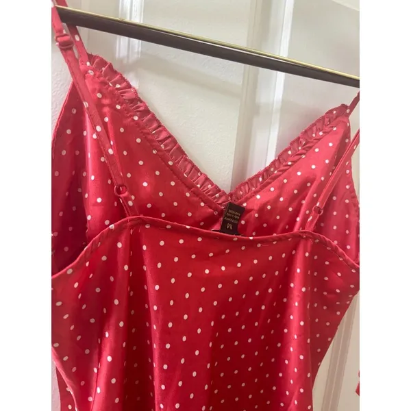 Japna Slip Dress Sz M Babydoll Red Pink Polka Dot Valentines Coquette 90s Style - Image 7