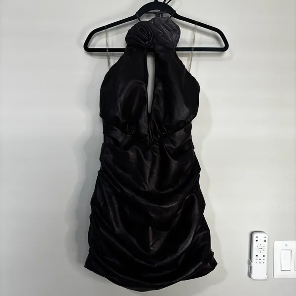 House of CB 'Olivia' Bitter Chocolate Vegan Leather Mini Dress - Image 3