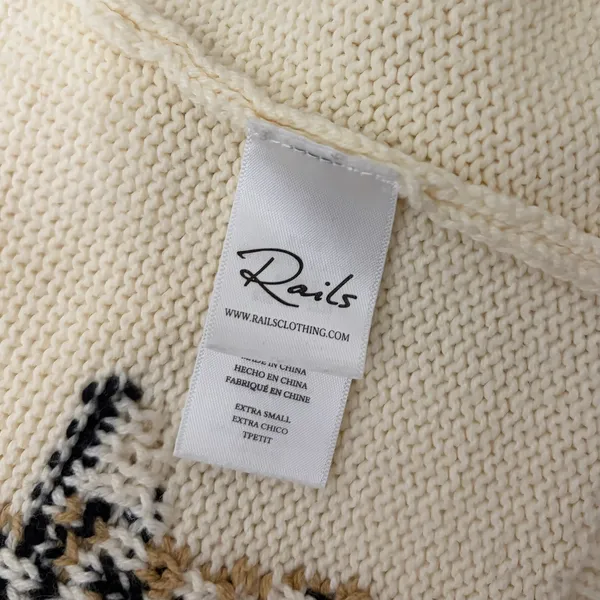 RAILS Perci Animal Star Sweater Ivory Black Camel Cotton Blend Knit X-Small - Image 12