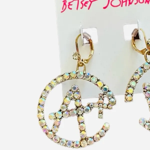 🤍✨BETSEY JOHNSON A Plus White Rhinestone Crystal Drop Earrings School Teacher - Image 2