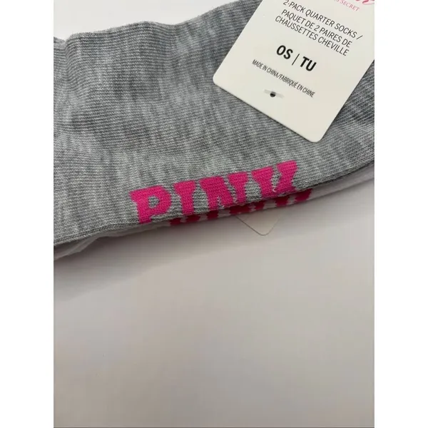 PINK Victoria’s Secret 2-Pack Quarter Socks White Gray NWT - Image 4