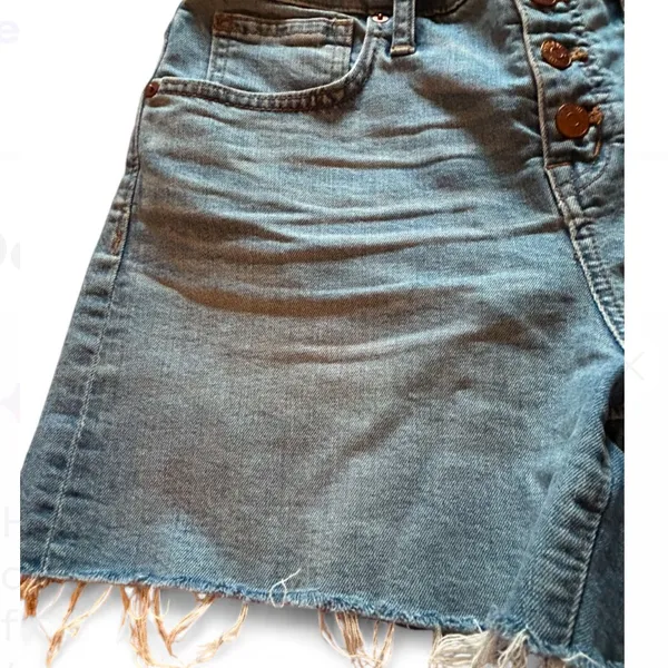 Madewell High-Rise Denim Shorts Button Fly Cut Off Raw Hem Size 26. - Image 5