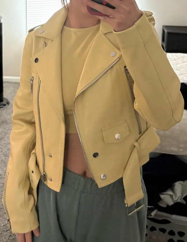 LTH JKT butter yellow biker leather jacket - Image 2