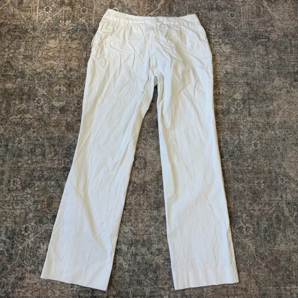 Loro Piana White Cotton Silk Blend Wide Leg Trousers Pants Italy Size 44 - Image 4