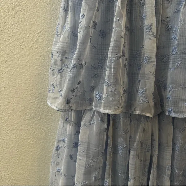 Lulu’s Vineyard Visit Blue Embroidered Tie-Strap Tiered Midi Dress Light Blue L - Image 12