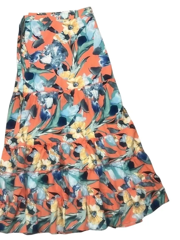 NWT Luxxel Floral Tropical Tiered Maxi Skirt Coral Blue Size Small - Image 3