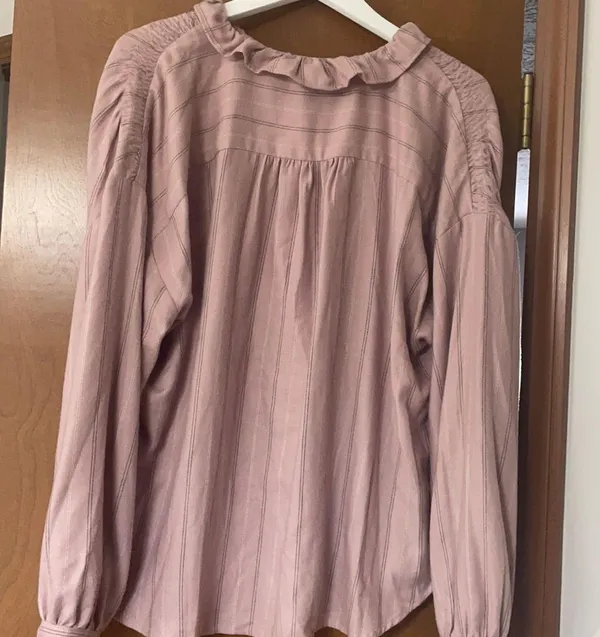 Ann Taylor pinstripe ruffle neck blouse - Image 7