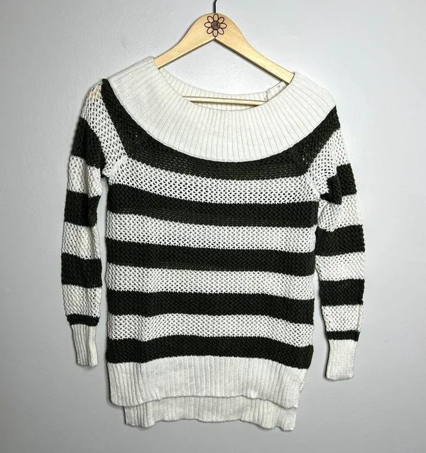Aerie Green Striped Knit Sweater - Image 4