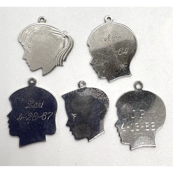 Vintage Sterling Silver Silhouette Charms Lot of 5 Boy & Girl Profiles‎ Engraved - Image 3