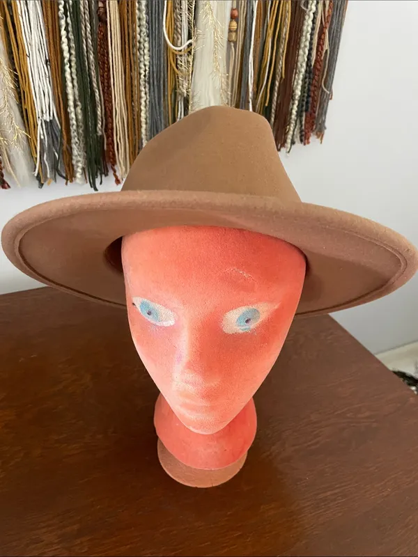 Wide Brim Felt Fedora Hat in Camel Tan - Image 3
