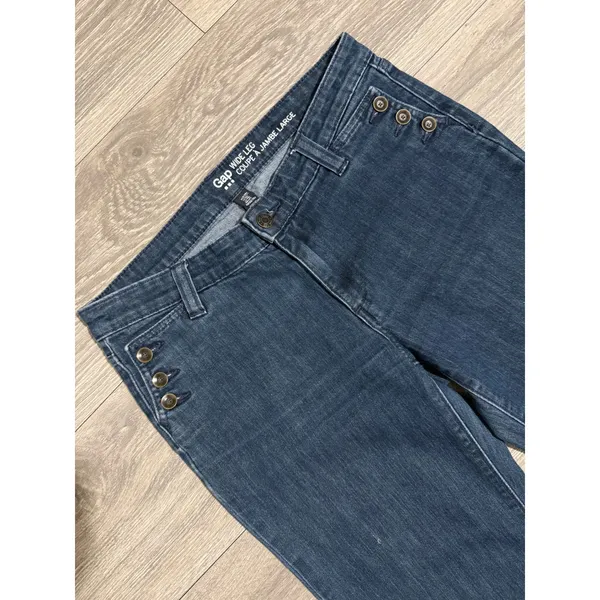 Gap Size 6 28R Women Wide Leg‎ Sailor Jeans Dark Wash Blue Denim Button Detail - Image 11