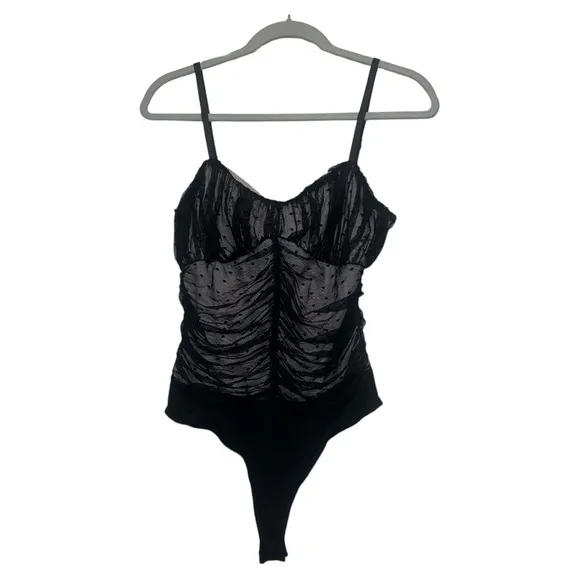 Lulu’s polka dot smocked mesh ruffled black Y2K bodysuit size L‎ - Image 4
