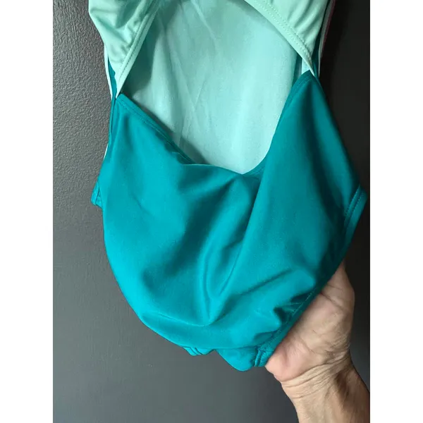 Speedo Women's One-Piece Swimsuit in Teal with Pink and Light Blue Accents - Image 5