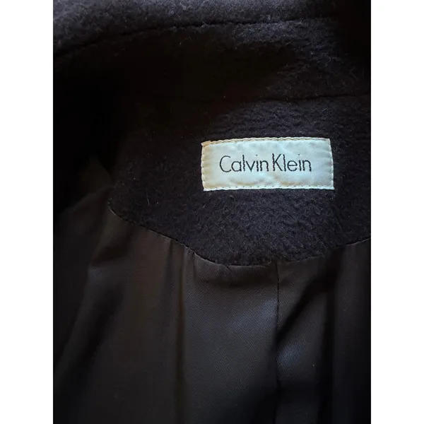 Vintage Calvin Klein 100% Merino Wool Chocolate Brown Double-Breasted Peacoat - Image 2
