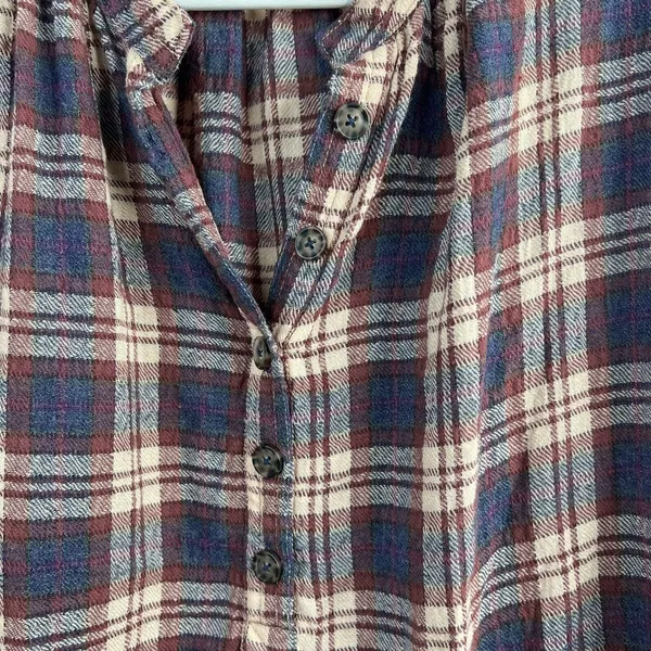 Free People Sz XS Button Front Shirt Northern Bound Plaid Flannel Onyx Oversized - Image 6