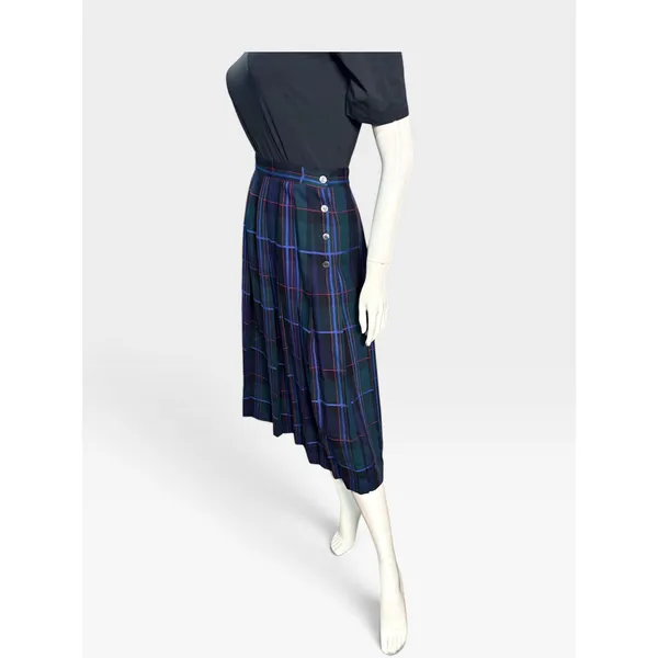 Vintage David Brooks Wool Pleated Skirt 8 Tartan Plaid Blue Red Green Midi USA - Image 4