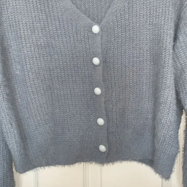 Nasty Gal What A Pearl Wants Blue Fuzzy Cardigan Size S - Image 3