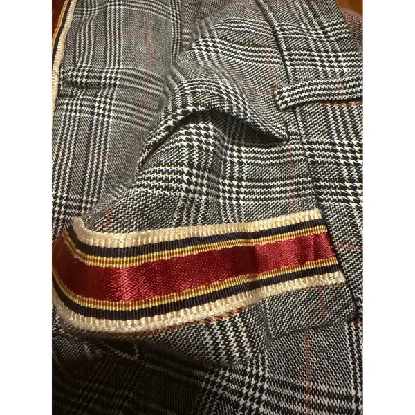 Zara Basic Womens Plaid Tapered Trousers Grey Glen Check Red‎ Side Stripe XS - Image 9