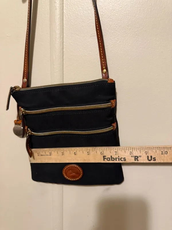 Dooney & Bourke Black Nylon Crossbody with Brown Leather Trim and Gold Hardware - Image 6