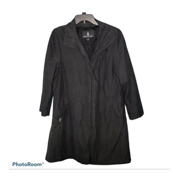 London Fog Black Waterproof Trench Coat M Classic Mid Length Quiet Luxury Office - Image 2
