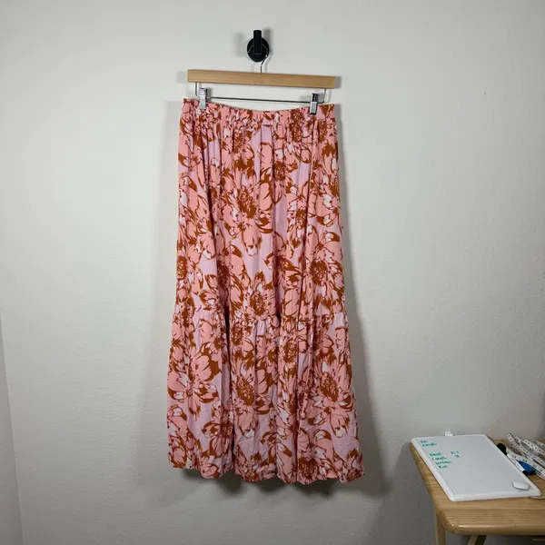 Petal + Pup Women’s Flowy Floral Maxi Skirt Pink/Purple/Orange Size L - Image 2