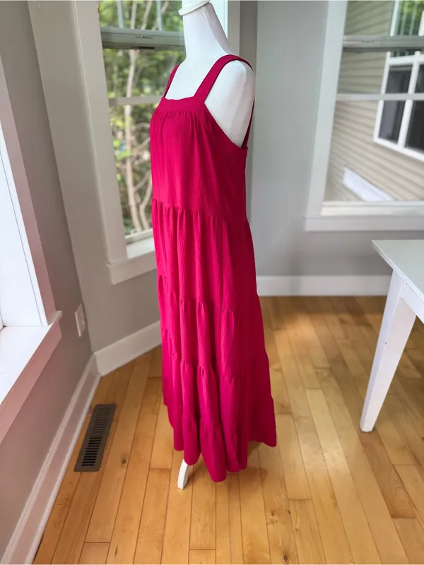 Max Studio Red Tiered Maxi Dress Size Small - Image 2