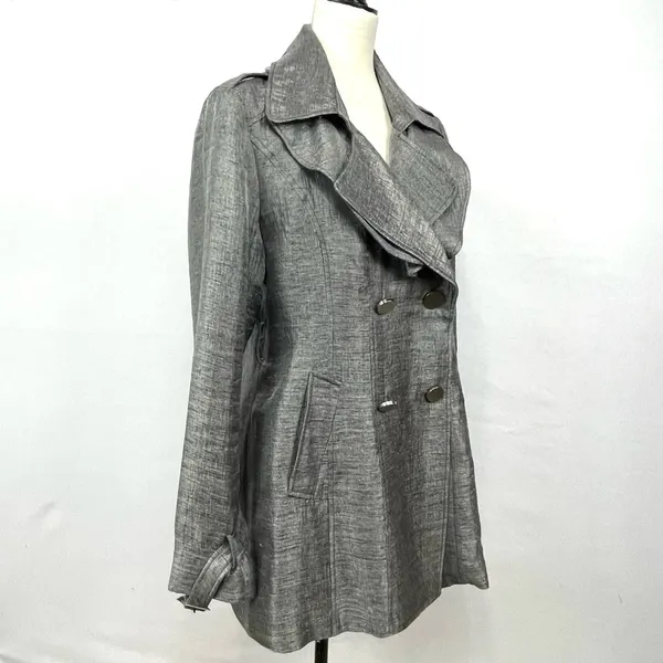 Express Double Breasted Silver Chiffon Trench Coat Size M - Image 4