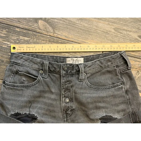 We The Free People Distressed Mini Denim Shorts Washed Black Button Fly Size‎ 26 - Image 5