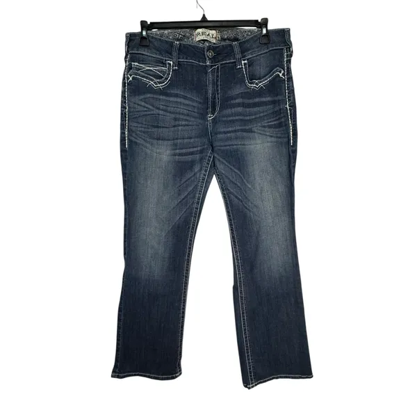Ariat Real Denim Bootcut Jeans Dark Wash Contrast Stitch 33R‎ 10017510 - Image 2