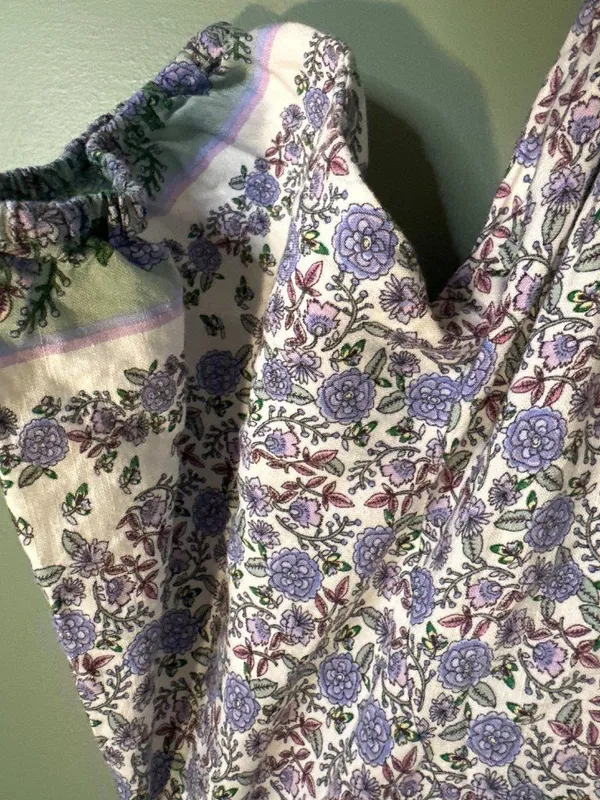 LOFT Linen Blend Floral Midi Dress Women L Blue Cottagecore Belted Pockets - Image 7