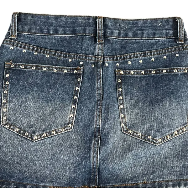 Cali 1850 Denim Mini Skirt with Studded Details - Image 11