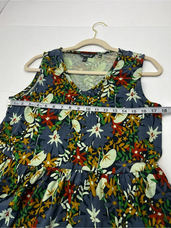 Toad & Co. Womens Floral Tiered Sleeveless Dress Blue Green Large Summer Pockets - Image 5