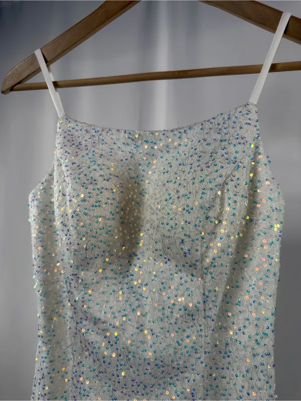 NWT Stacees‎ Sheath Column Square Neckline Sequined Mini Homecoming Dress White - Image 5