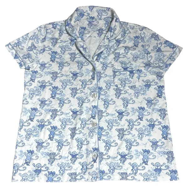 Roller‎ Rabbit x Love Shack Fancy Monkey Polo Pajamas Blue Cozy Novelty Fun M - Image 3