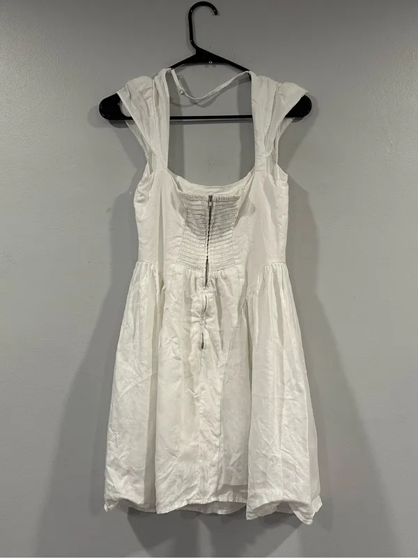 Reformation Oaklyn Linen Dress Cap Sleeve White Sz 6 - Image 3