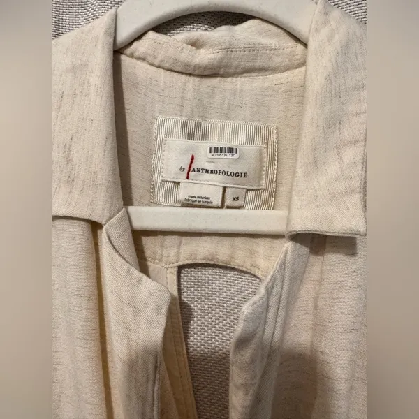 Anthropologie Linen Wrap Dress Cream Sleeveless Tie Waist XS - Image 7