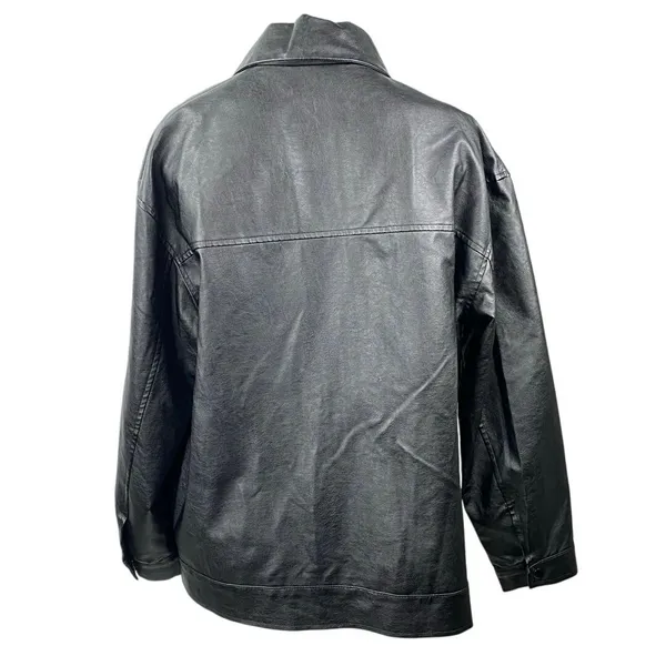 Princess Polly Women's Black Long Sleeve Faux Leather Vegan Shirt Jacket Size 4 - Image 3