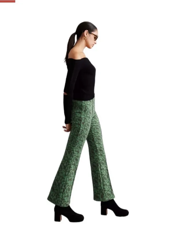 Maeve The Margot Kick-Flare Cropped Pants Sz Small Green Grey Funky Teacher - Image 3